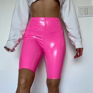 Fashion Nova Neon Pink Vinyl Bike Shorts